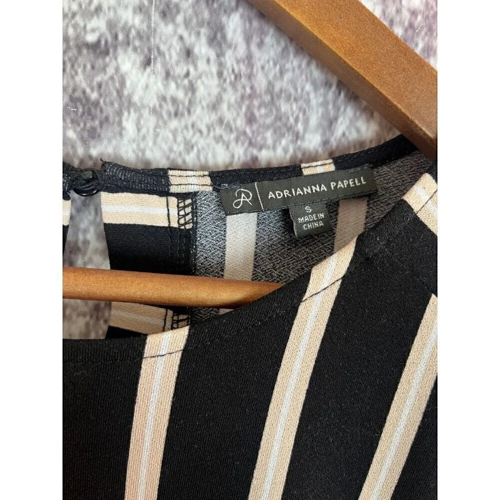 Adrianna Papell Shirt Womens Small Black Striped Yoke Office Sleek Mod Secretary